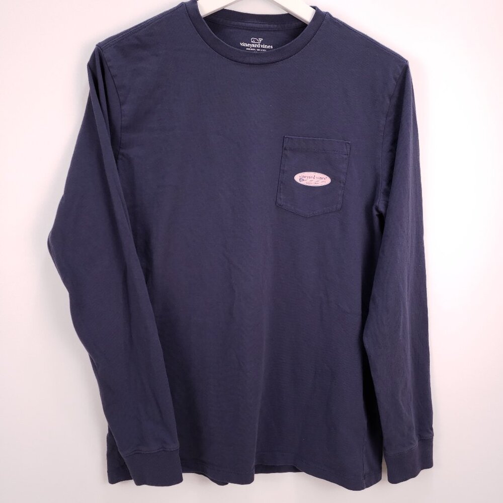 Vineyard Vines Shirt Boys XL (18) Blue Long Sleeve Lacrosse Logo 100% Cotton